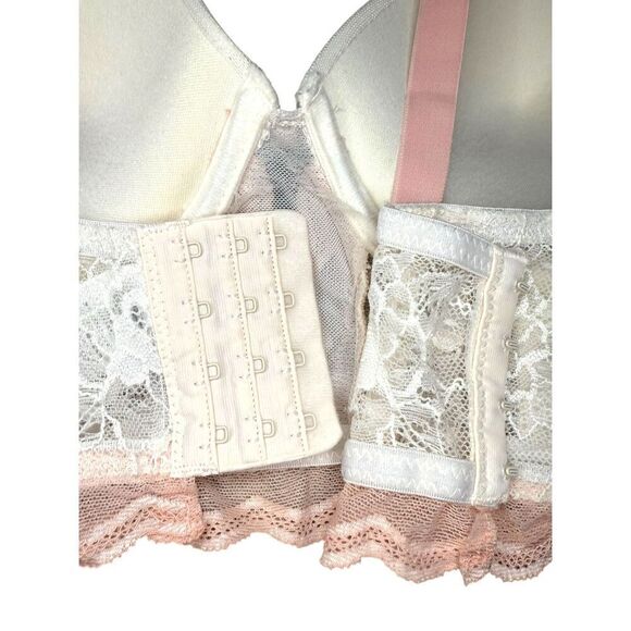 LoveHoney Lingerie Women’s Large Push Up Bra Pink White Lace Coquette - Picture 5 of 7